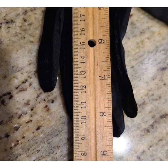 Vintage Size XS-S Black Velvet Stretch Formal 8.5" Gloves *hole - Picture 11 of 13